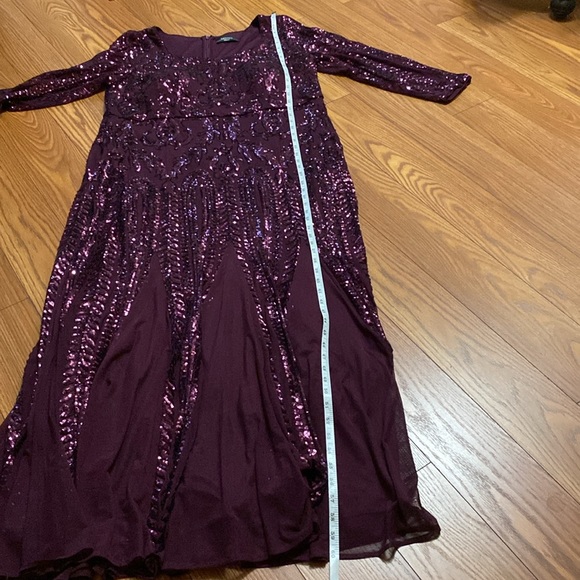 R&M Richards women’s sweetheart sequins evening gown long sleeve burgundy 14W - Picture 12 of 16